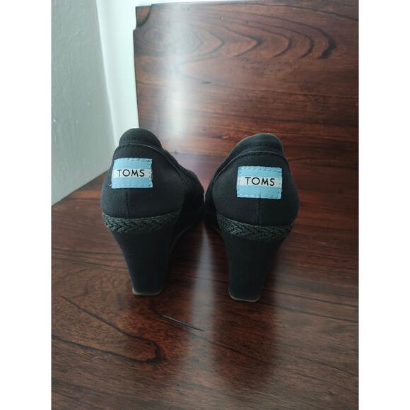 Black Toms Calypso Wedges Slip-On Peep Open Toe Canvas Women's Size 7w - Picture 4 of 5